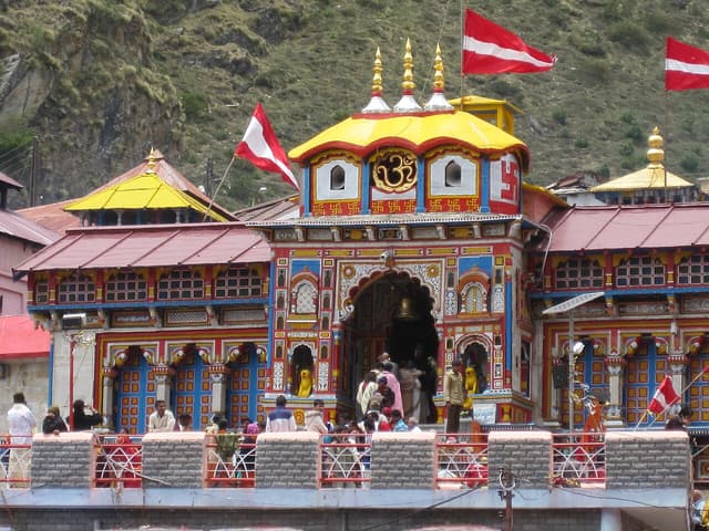 Colourful facade of Badrinath temple in Uttarakhand