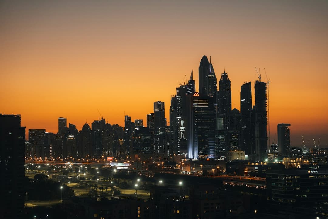 Dubai skyline at sunset